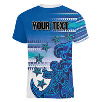 Personalised Cook Islands Va'a Race Women V-Neck T-Shirt Te Tatau Tattoos Sporty Style Light Blue Color LT03 - Polynesian Pride