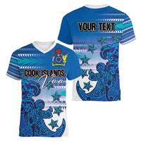 Personalised Cook Islands Va'a Race Women V-Neck T-Shirt Te Tatau Tattoos Sporty Style Light Blue Color LT03 - Polynesian Pride