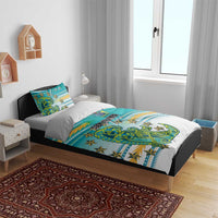 Cook Islands Va'a Race Bedding Set Te Tatau Tattoos Sporty Style Turquoise Color - Polynesian Pride