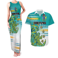 Personalised Cook Islands Va'a Race Couples Matching Tank Maxi Dress and Hawaiian Shirt Te Tatau Tattoos Sporty Style Turquoise Color LT03 Turquoise - Polynesian Pride