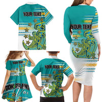 Personalised Cook Islands Va'a Race Family Matching Long Sleeve Bodycon Dress and Hawaiian Shirt Te Tatau Tattoos Sporty Style Turquoise Color LT03 - Polynesian Pride