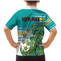 Personalised Cook Islands Va'a Race Family Matching Mermaid Dress and Hawaiian Shirt Te Tatau Tattoos Sporty Style Turquoise Color LT03 - Polynesian Pride