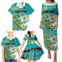 Personalised Cook Islands Va'a Race Family Matching Puletasi and Hawaiian Shirt Te Tatau Tattoos Sporty Style Turquoise Color LT03 - Polynesian Pride