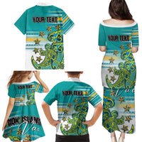 Personalised Cook Islands Va'a Race Family Matching Puletasi and Hawaiian Shirt Te Tatau Tattoos Sporty Style Turquoise Color LT03 - Polynesian Pride