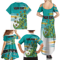 Personalised Cook Islands Va'a Race Family Matching Summer Maxi Dress and Hawaiian Shirt Te Tatau Tattoos Sporty Style Turquoise Color LT03 - Polynesian Pride