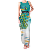 Personalised Cook Islands Va'a Race Family Matching Tank Maxi Dress and Hawaiian Shirt Te Tatau Tattoos Sporty Style Turquoise Color LT03 Mom's Dress Turquoise - Polynesian Pride