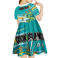 Personalised Cook Islands Va'a Race Kid Short Sleeve Dress Te Tatau Tattoos Sporty Style Turquoise Color LT03 - Polynesian Pride