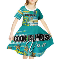 Personalised Cook Islands Va'a Race Kid Short Sleeve Dress Te Tatau Tattoos Sporty Style Turquoise Color LT03 - Polynesian Pride