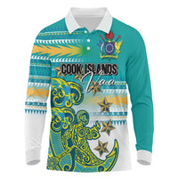 Personalised Cook Islands Va'a Race Long Sleeve Polo Shirt Te Tatau Tattoos Sporty Style Turquoise Color LT03 Turquoise - Polynesian Pride