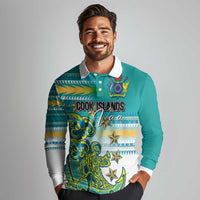 Personalised Cook Islands Va'a Race Long Sleeve Polo Shirt Te Tatau Tattoos Sporty Style Turquoise Color LT03 - Polynesian Pride