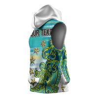 Personalised Cook Islands Va'a Race Sleeveless Hoodie Te Tatau Tattoos Sporty Style Turquoise Color LT03 - Polynesian Pride