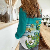 Personalised Cook Islands Va'a Race Women Casual Shirt Te Tatau Tattoos Sporty Style Turquoise Color LT03 - Polynesian Pride