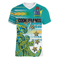 Personalised Cook Islands Va'a Race Women V-Neck T-Shirt Te Tatau Tattoos Sporty Style Turquoise Color LT03 Female Turquoise - Polynesian Pride