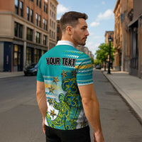 Personalised Cook Islands Va'a Race Zipper Polo Shirt Te Tatau Tattoos Sporty Style Turquoise Color LT03 - Polynesian Pride