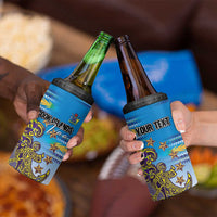 Personalised Cook Islands Va'a Race 4 in 1 Can Cooler Tumbler Te Tatau Tattoos Sporty Style Glory Blue Color LT03 - Polynesian Pride