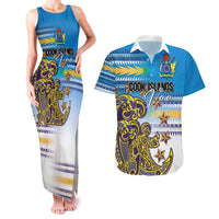 Personalised Cook Islands Va'a Race Couples Matching Tank Maxi Dress and Hawaiian Shirt Te Tatau Tattoos Sporty Style Glory Blue Color LT03 Blue - Polynesian Pride
