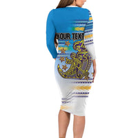 Personalised Cook Islands Va'a Race Family Matching Long Sleeve Bodycon Dress and Hawaiian Shirt Te Tatau Tattoos Sporty Style Glory Blue Color LT03 - Polynesian Pride