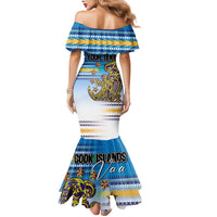 Personalised Cook Islands Va'a Race Family Matching Mermaid Dress and Hawaiian Shirt Te Tatau Tattoos Sporty Style Glory Blue Color LT03 - Polynesian Pride