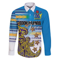 Personalised Cook Islands Va'a Race Family Matching Short Sleeve Bodycon Dress and Hawaiian Shirt Te Tatau Tattoos Sporty Style Glory Blue Color LT03 Dad's Shirt - Long Sleeve Blue - Polynesian Pride