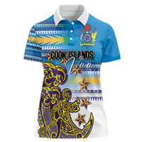 Personalised Cook Islands Va'a Race Women Polo Shirt Te Tatau Tattoos Sporty Style Glory Blue Color LT03 Female Blue - Polynesian Pride