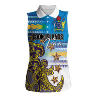 Personalised Cook Islands Va'a Race Women Sleeveless Polo Shirt Te Tatau Tattoos Sporty Style Glory Blue Color LT03 Female Blue - Polynesian Pride