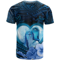 Dolphin Couple Love Story Valentine Day T Shirt With Polynesian Tribal Tattoo Blue Style LT03 - Polynesian Pride