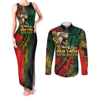 Aotearoa One Love Couples Matching Tank Maxi Dress and Long Sleeve Button Shirt Reggae Lion with Kakahu Huruhuru