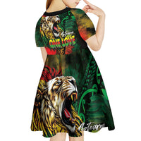 Aotearoa One Love Kid Short Sleeve Dress Reggae Lion with Kakahu Huruhuru