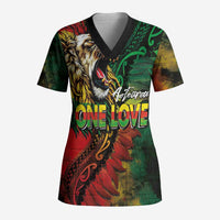 Aotearoa One Love Scrub Top Reggae Lion with Kakahu Huruhuru