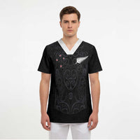 Custom Aotearoa Rugby Scrub Top Fern Blacks-Traditional Maori Motifs Design