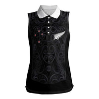 Custom Aotearoa Rugby Women Sleeveless Polo Shirt Fern Blacks-Traditional Maori Motifs Design LT03 Female Black - Polynesian Pride
