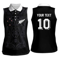 Custom Aotearoa Rugby Women Sleeveless Polo Shirt Fern Blacks-Traditional Maori Motifs Design LT03 - Polynesian Pride