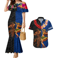 Hawaii and Samoa Together Couples Matching Mermaid Dress and Hawaiian Shirt Samoan Warrior and Beauty Hula Girl LT03 Black - Polynesian Pride