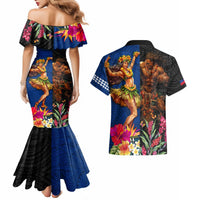 Hawaii and Samoa Together Couples Matching Mermaid Dress and Hawaiian Shirt Samoan Warrior and Beauty Hula Girl LT03 - Polynesian Pride