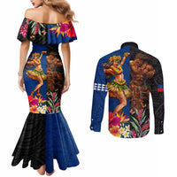 Hawaii and Samoa Together Couples Matching Mermaid Dress and Long Sleeve Button Shirt Samoan Warrior and Beauty Hula Girl LT03 - Polynesian Pride