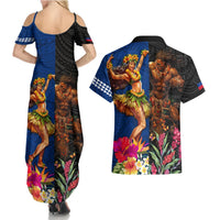 Hawaii and Samoa Together Couples Matching Summer Maxi Dress and Hawaiian Shirt Samoan Warrior and Beauty Hula Girl LT03 - Polynesian Pride