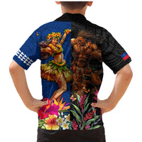 Hawaii and Samoa Together Family Matching Mermaid Dress and Hawaiian Shirt Samoan Warrior and Beauty Hula Girl LT03 - Polynesian Pride