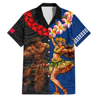 Hawaii and Samoa Together Family Matching Mermaid Dress and Hawaiian Shirt Samoan Warrior and Beauty Hula Girl LT03 Dad's Shirt - Short Sleeve Black - Polynesian Pride