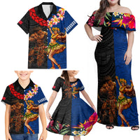 Hawaii and Samoa Together Family Matching Off Shoulder Maxi Dress and Hawaiian Shirt Samoan Warrior and Beauty Hula Girl LT03 - Polynesian Pride
