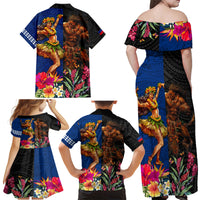 Hawaii and Samoa Together Family Matching Off Shoulder Maxi Dress and Hawaiian Shirt Samoan Warrior and Beauty Hula Girl LT03 - Polynesian Pride