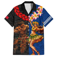Hawaii and Samoa Together Family Matching Short Sleeve Bodycon Dress and Hawaiian Shirt Samoan Warrior and Beauty Hula Girl LT03 Dad's Shirt - Short Sleeve Black - Polynesian Pride