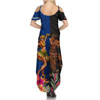 Hawaii and Samoa Together Family Matching Summer Maxi Dress and Hawaiian Shirt Samoan Warrior and Beauty Hula Girl LT03 - Polynesian Pride