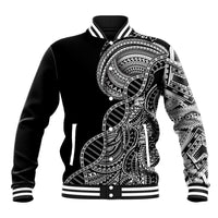 Samoan DNA Art Tattoo Baseball Jacket Polynesian Pattern Black Color