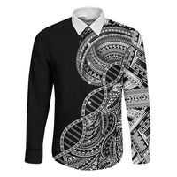 Samoan DNA Art Tattoo Family Matching Long Sleeve Bodycon Dress and Hawaiian Shirt Polynesian Pattern Black Color LT03 Dad's Shirt - Long Sleeve Black - Polynesian Pride