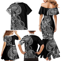 Samoan DNA Art Tattoo Family Matching Mermaid Dress and Hawaiian Shirt Polynesian Pattern Black Color