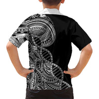 Samoan DNA Art Tattoo Family Matching Off The Shoulder Long Sleeve Dress and Hawaiian Shirt Polynesian Pattern Black Color LT03 - Polynesian Pride