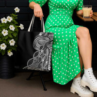 Samoan DNA Art Tattoo Tote Bag Polynesian Pattern Black Color