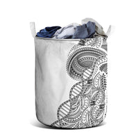 Samoan DNA Art Tattoo Laundry Basket Polynesian Pattern White Color
