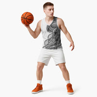 Samoan DNA Art Tattoo Basketball Jersey Polynesian Pattern White Color