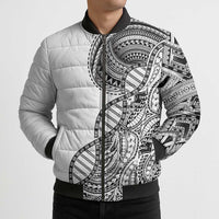 Samoan DNA Art Tattoo Bomber Puffer Jacket Polynesian Pattern White Color